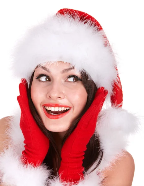 Vánoční dívka v santa klobouk. — Stock fotografie