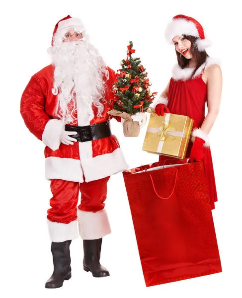 Jultomten och christmas flicka. — Stockfoto