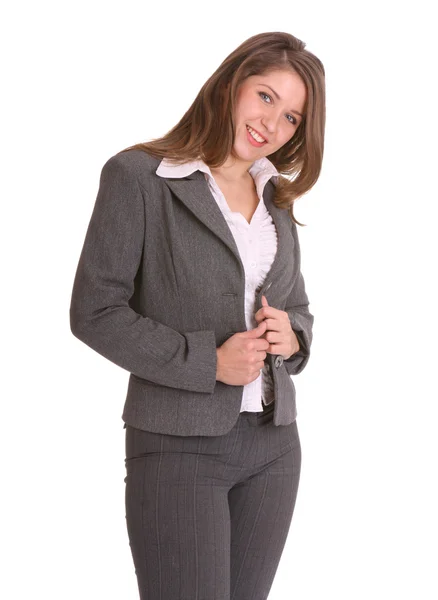 Donna sorridente in giacca e cravatta. Isolato . — Foto Stock
