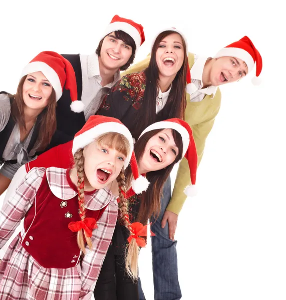 Happy group in santa hat . — Stock Photo, Image