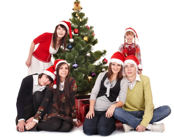 Happy group in santa hat . — Stock Photo, Image