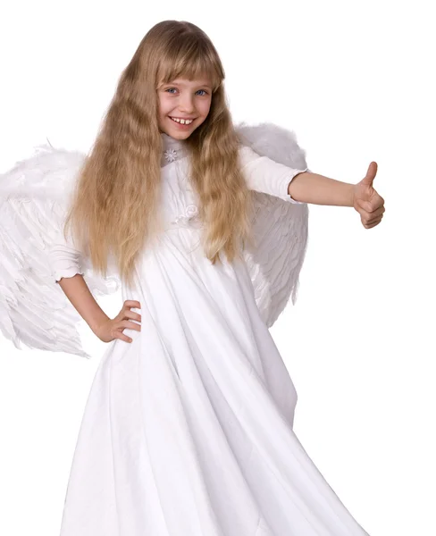 Girl angel with thumbs up supper. — Stock Photo, Image