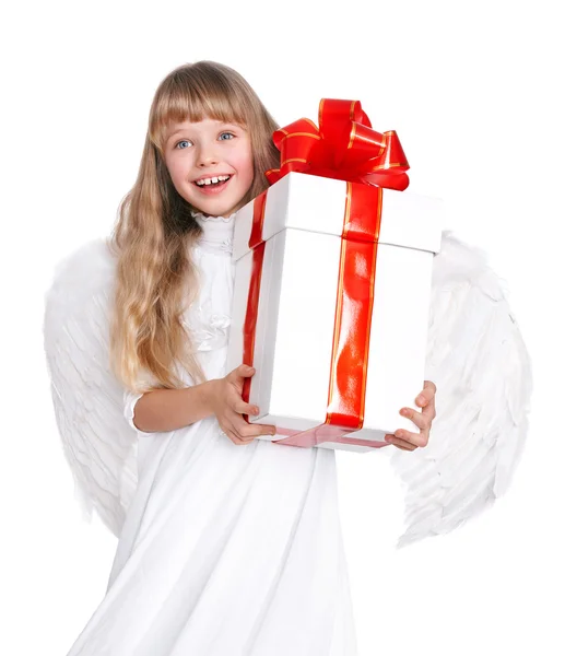 Дитина ангел з подарунковій коробці. — стокове фото
