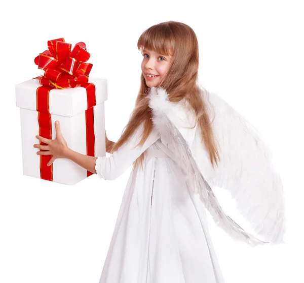 Angel child with gift box. — Stock Photo, Image