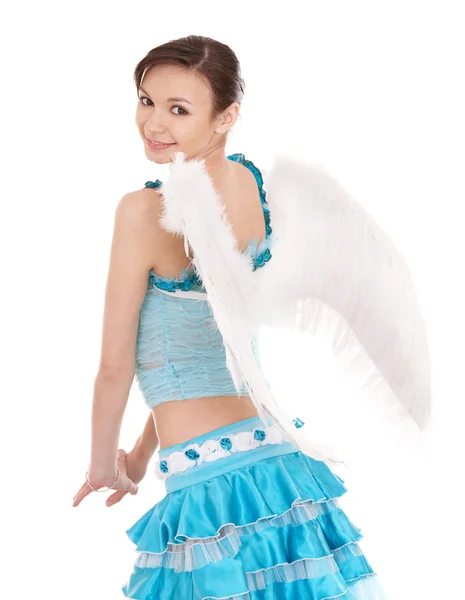 Flicka i kostym av ängel. — Stockfoto
