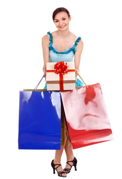 Dívka s nákupní taškou. společenský tanec. — Stock fotografie