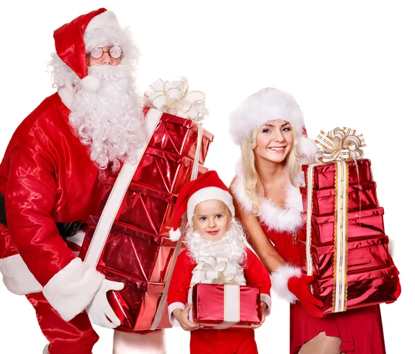 Weihnachtsmann-Familie mit Kind im Geschenkkarton.. — Stockfoto