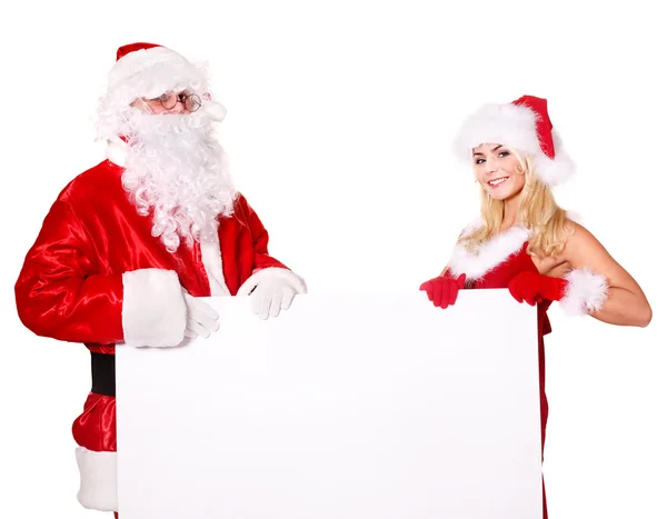 Weihnachtsmann und Mädchen mit Transparent. — Stockfoto