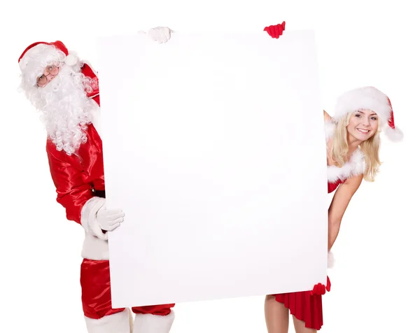 Papai Noel e menina segurando banner . — Fotografia de Stock