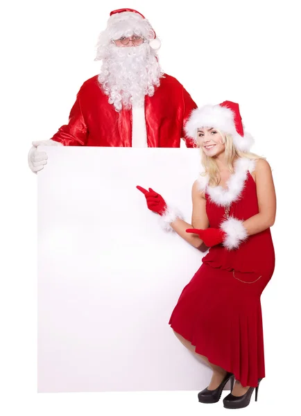 圣诞老人和圣诞女孩控股横幅. — 图库照片