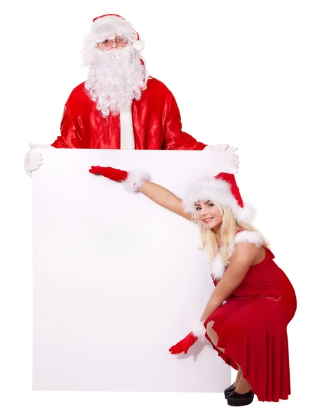 Jultomten och flicka håller banner. — Stockfoto