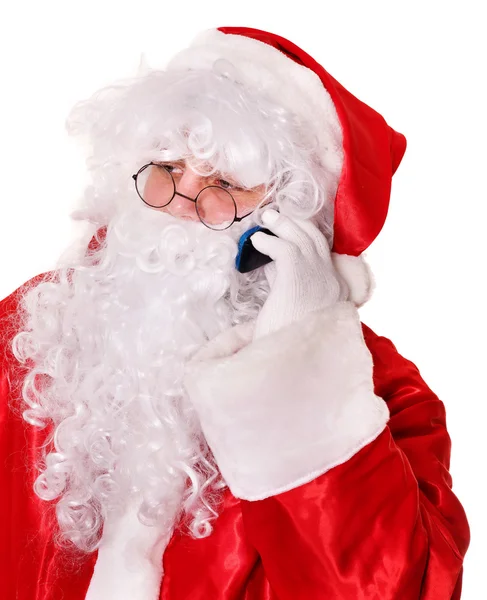 Santa claus door Kerstmis bellen via de telefoon. — Stockfoto