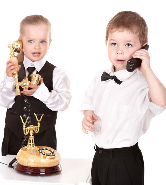 Children in business suit with telephone. — Stock Photo, Image