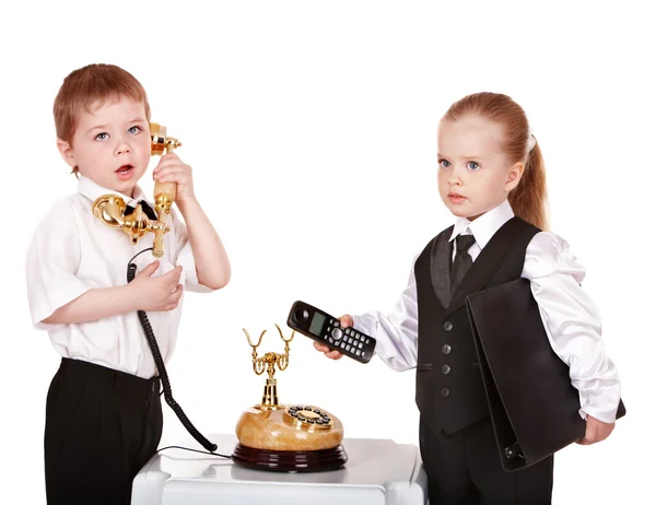 Children in business suit with telephone. — Stock Photo, Image