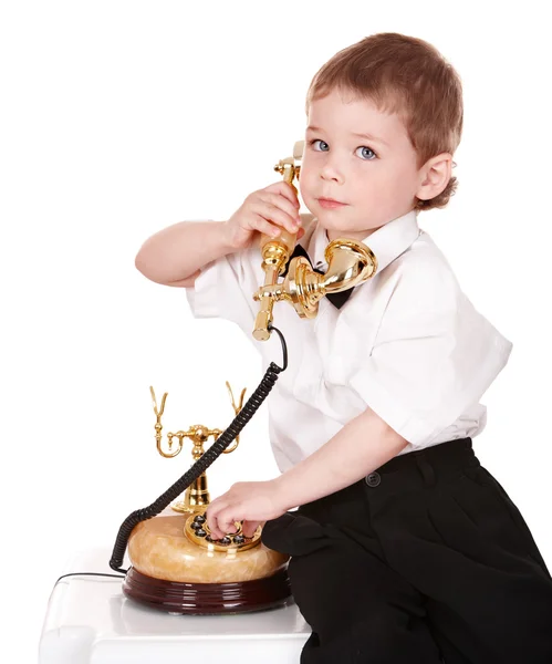 Boy in business suit with telephone. — Stock Photo, Image