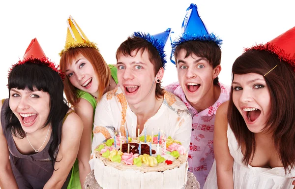 Group of with cake celebrate happy birthday. Royalty Free Stock Images