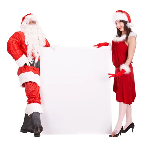 Vánoční dívka v santa hat s transparentem. Stock Fotografie