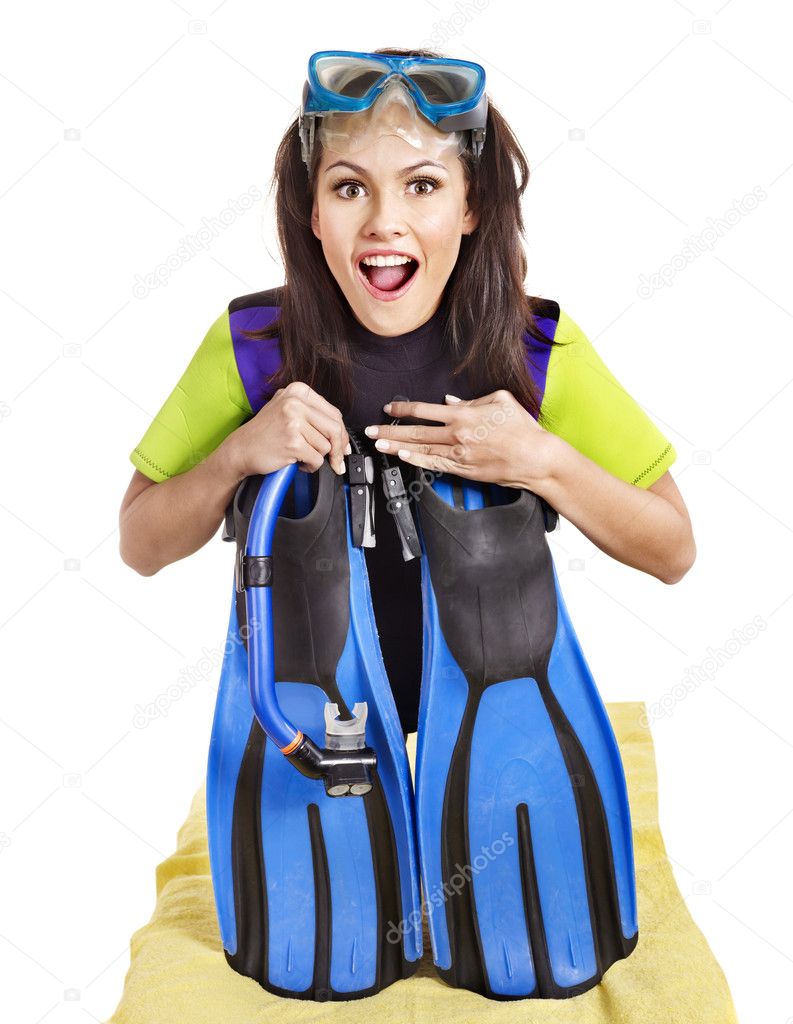 Girl wearing diving gear.