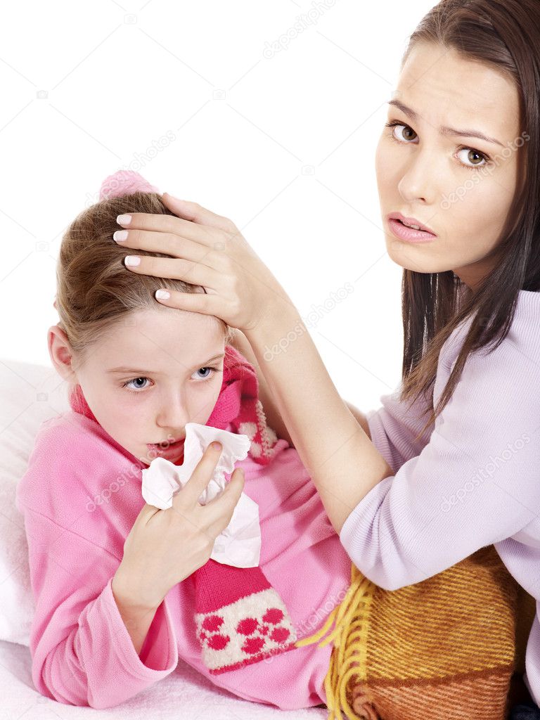 Sick child with handkerchief in bed.