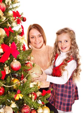 Family decorate Christmas tree. clipart