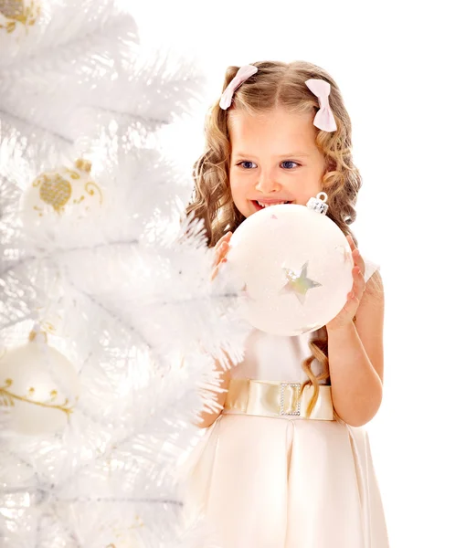 Child decorate Christmas tree. — Stock Photo, Image