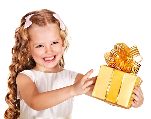 Kid with birthday gift box. — Stock Photo, Image