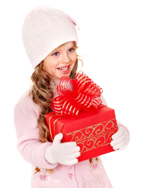 Criança com caixa de presente de Natal vermelho . — Fotografia de Stock