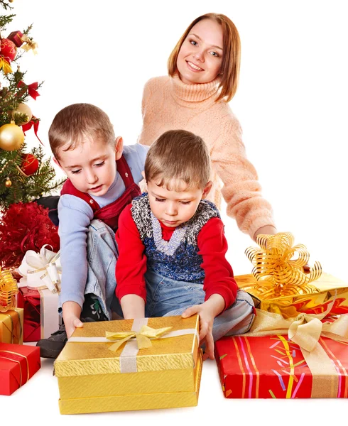 Family with Christmas gift box. — Stock Photo, Image