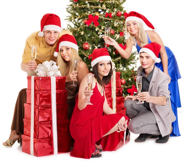 组年轻人在圣诞老人帽子. — 图库照片