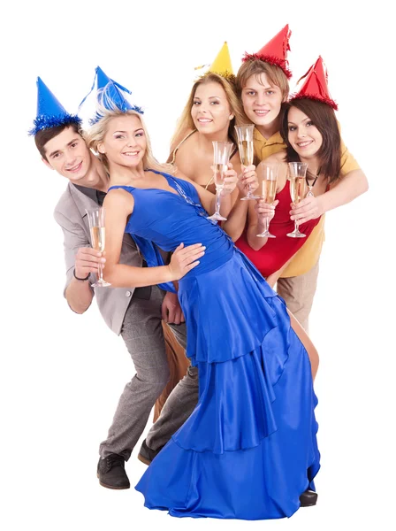 Grupp unga i partiet hatt. — Stockfoto