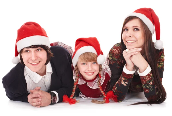 Famille heureuse avec enfant en chapeau de Père Noël . — Photo