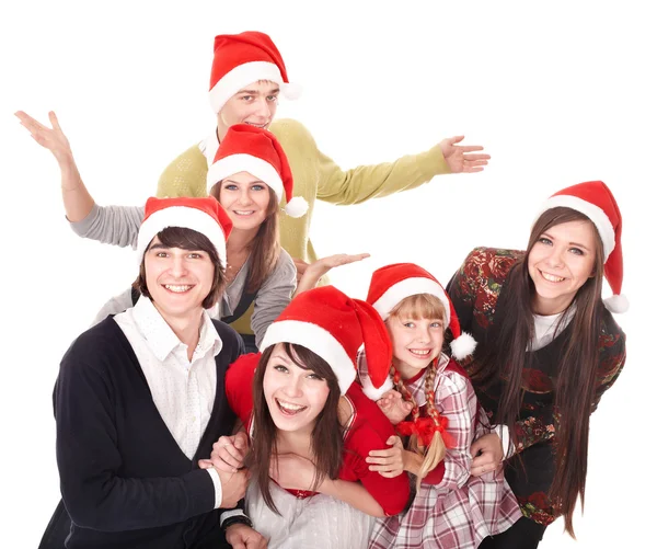 Glad grupp i santa hatt . — Stockfoto