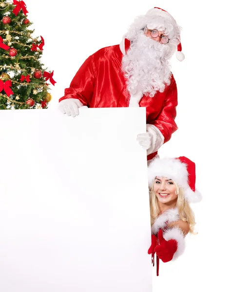 Santa claus en meisje bedrijf banner. — Stockfoto