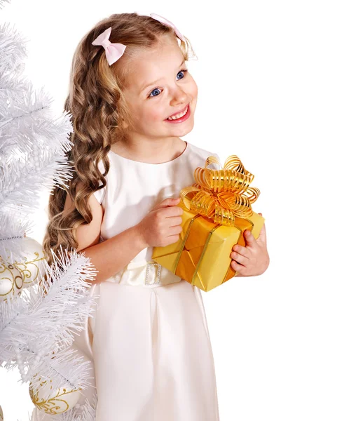 Kid with Christmas gift box. Royalty Free Stock Images