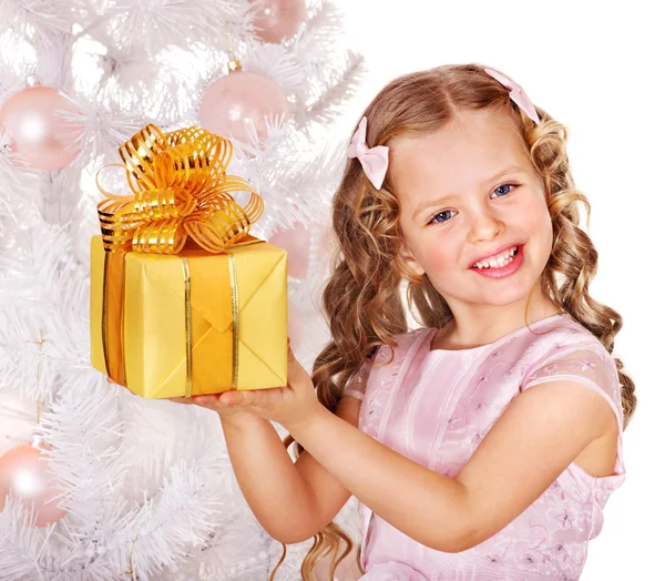 Kid with Christmas gift box. Royalty Free Stock Photos