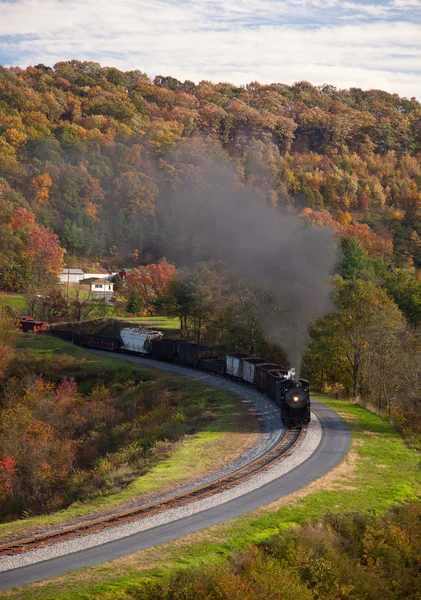 Moteurs de train à vapeur le long du chemin de fer — Photo