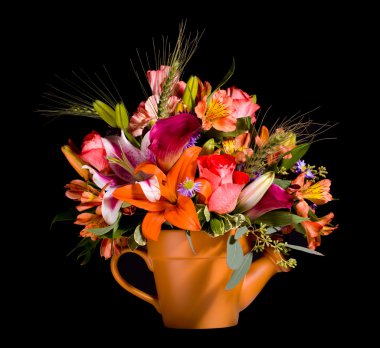 Bouquet of flowers in watering can clipart