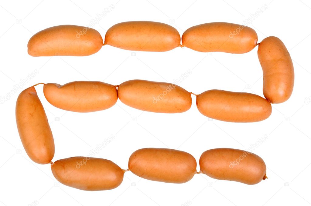 Many sausages isolated on a white background