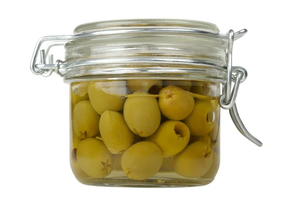 Olives in a glass jar — Stock Photo, Image