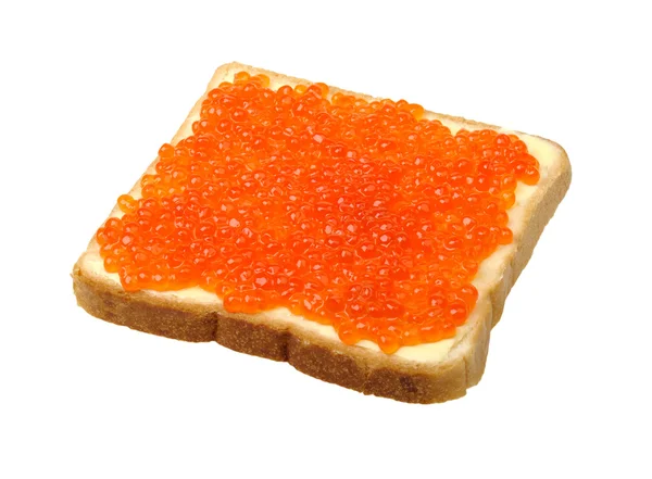 Grande sanduíche com manteiga e caviar de peixe — Fotografia de Stock