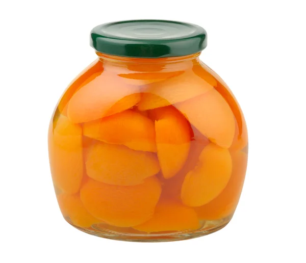 Compote of apricots in a glass jar — Stock Photo, Image