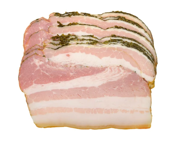 Szeletelt bacon elszigetelt fehér background — Stock Fotó