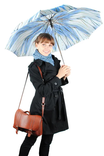 stock image Woman with a blue umbrella