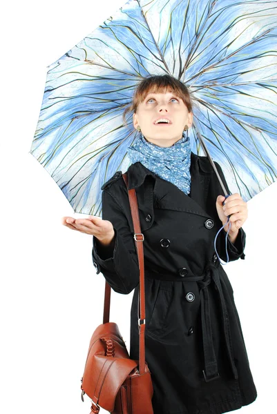 stock image Woman with a blue umbrella