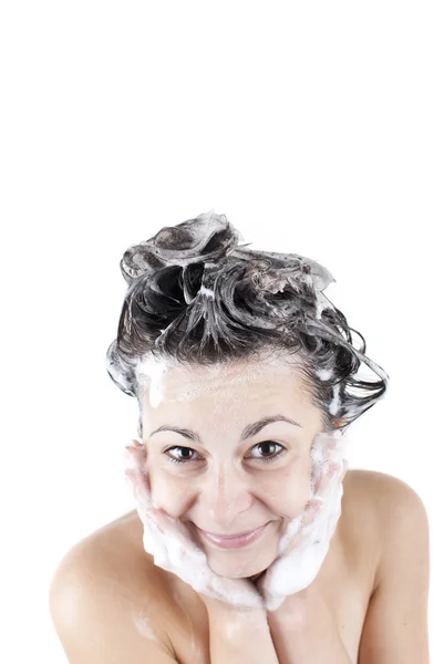 Woman with soaping — Stock Photo, Image