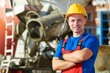 Builder worker at construction site clipart