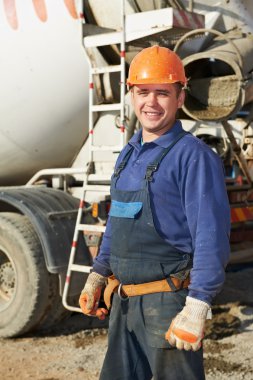 Builder worker at construction site clipart