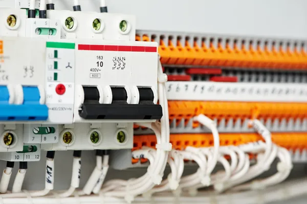 Electrical fuseboxes and power lines switchers — Stock Photo, Image