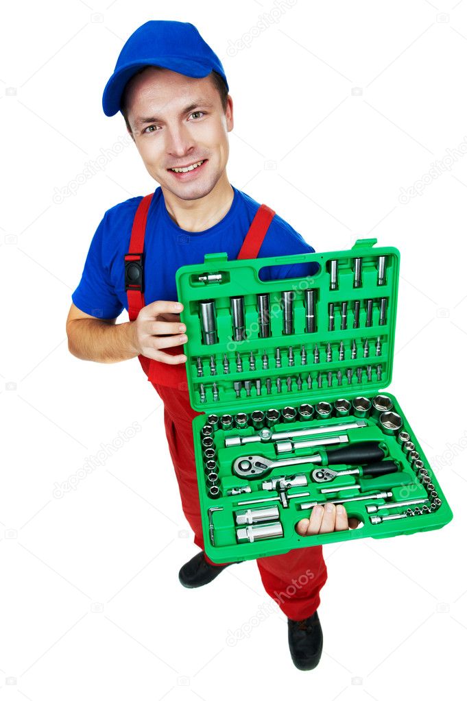 Automobile mechanic with Socket Wrench Set