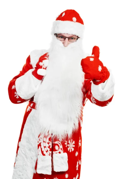 Feliz Santa Claus en sombrero rojo con dinero en dólares —  Fotos de Stock